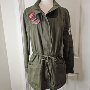 Olive Green Drawstring Utility Jacket - Womens